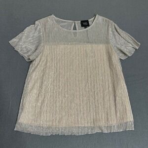 W5 Blouse Womens Medium Gold Silver Metallic Plisse Flutter Sleeve Party Top NWT